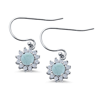 Drop Dangle Round Natural Larimar Earrings 925 Sterling Silver